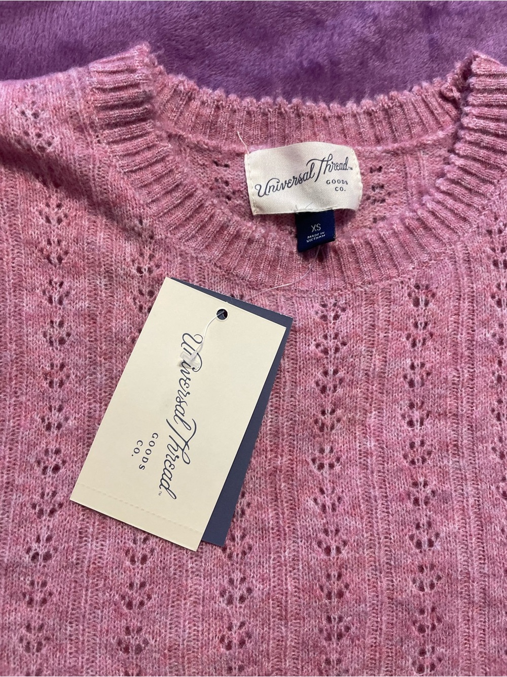 Universal Thread Rose Pink Eyelet Knit Crewneck Sweater
